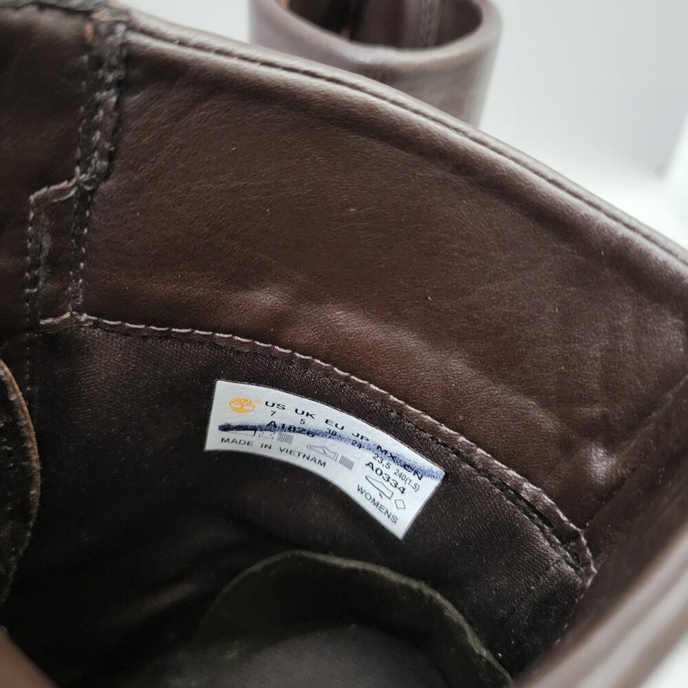 Timberland Glancy Brown Leather Heels Lace-up Ankle Booties Size 7 - Picture 11 of 12